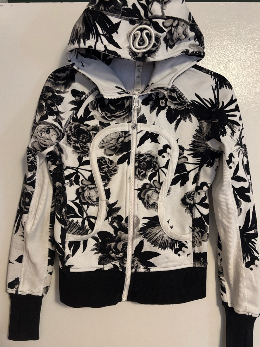 lululemon athletica Black & White Floral Zip Hoodie Jacket